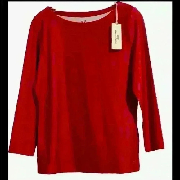 New Pink Vineyard Vines Top Red blouse Pullover Top 3/4 sleeve size Small - Picture 1 of 4